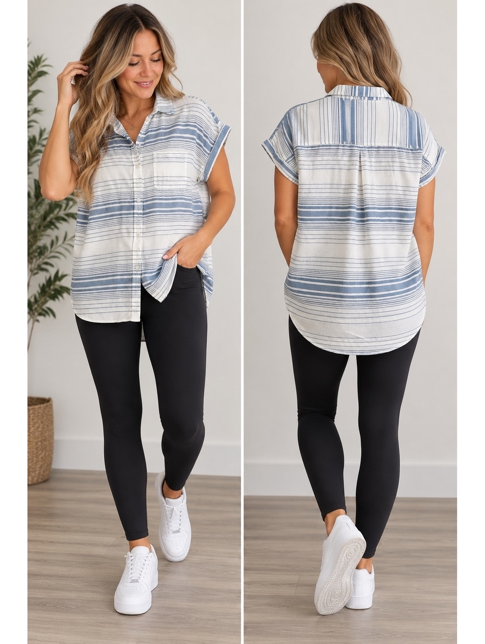 American Eagle Women’s XS Blue White Striped Button Down Shirt Oversized Viscose